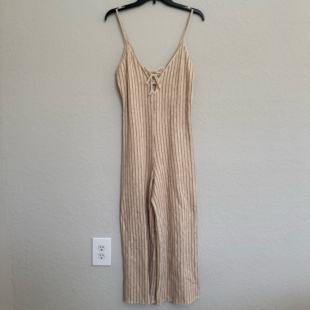 NWT Pull & Bear Striped Wide Leg Knit Jumpsuit Sz S Boho Festival Stagecoach 70s